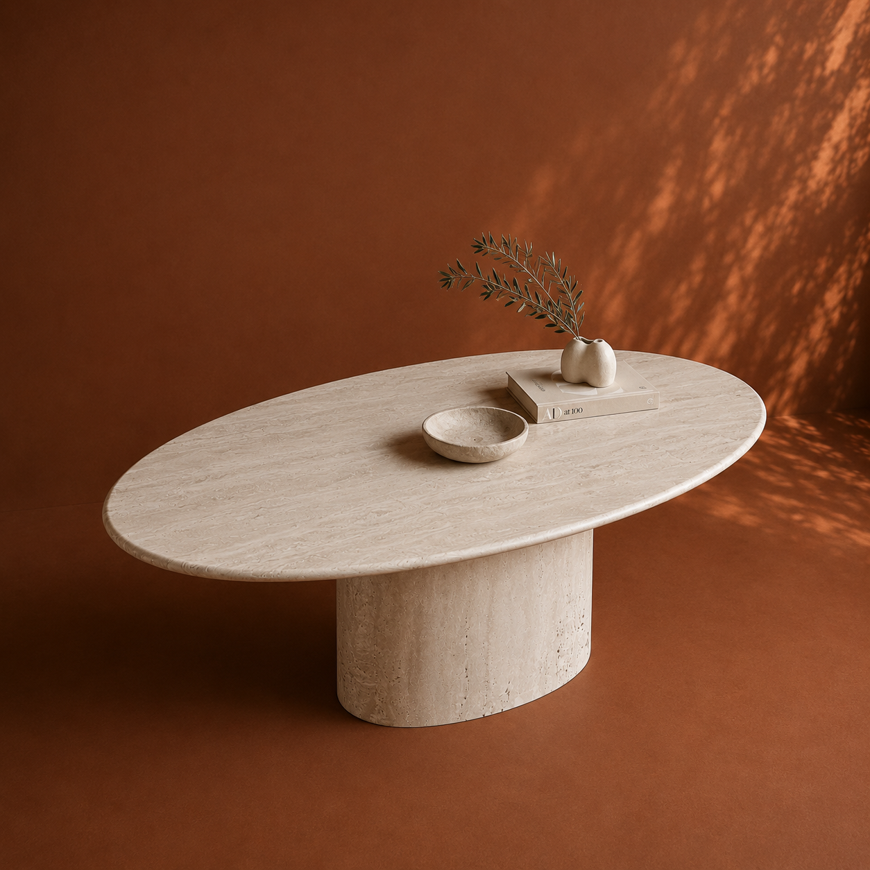 Maya Travertin Ovale Eettafel – Ellips Onderstel