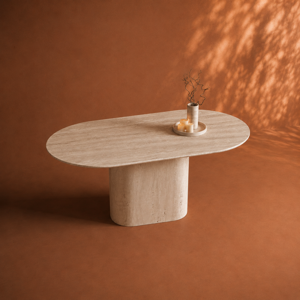 Maya Travertin Ovale Eettafel – Ovaal Onderstel