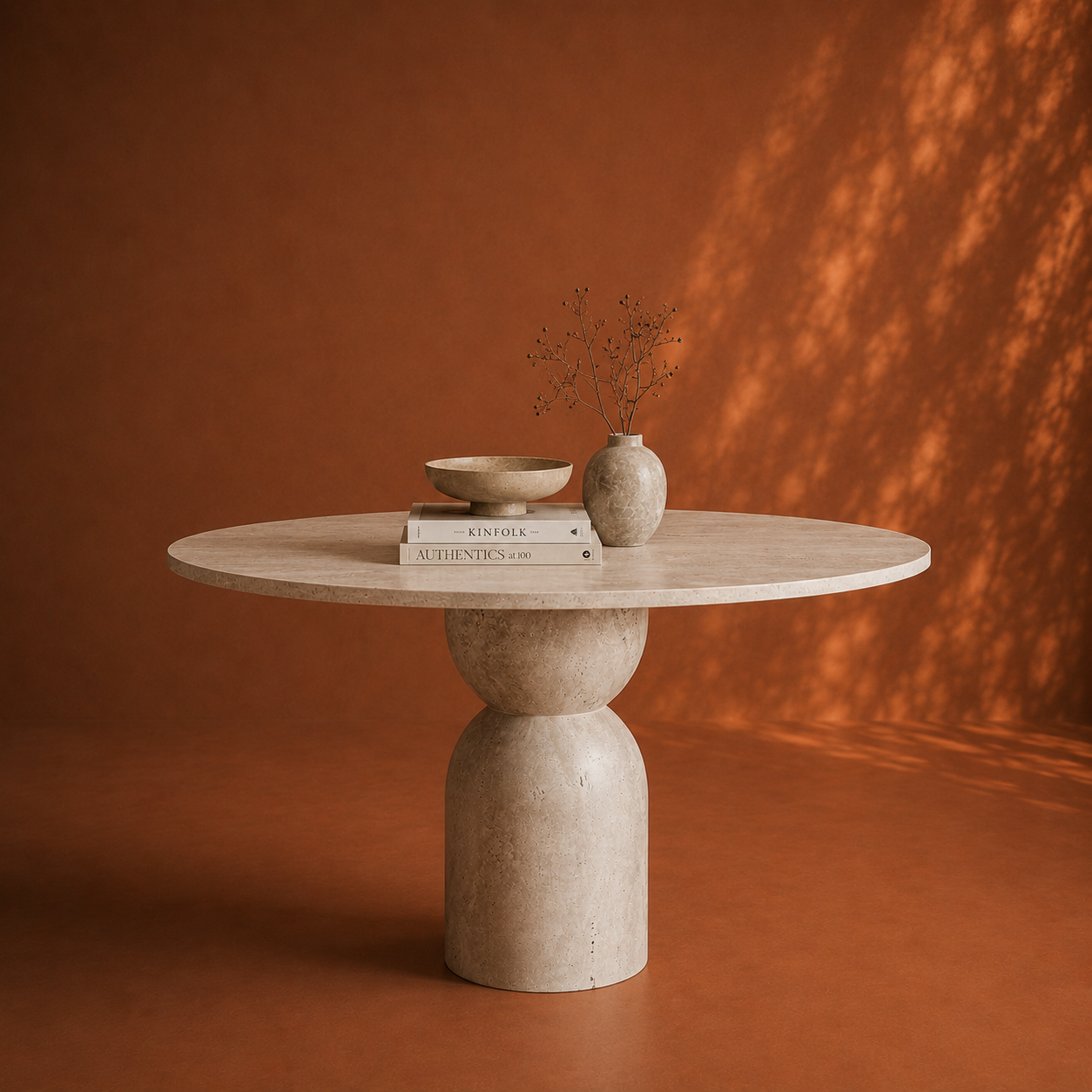 Solaro Ronde Travertin Eettafel - Zandloper poot