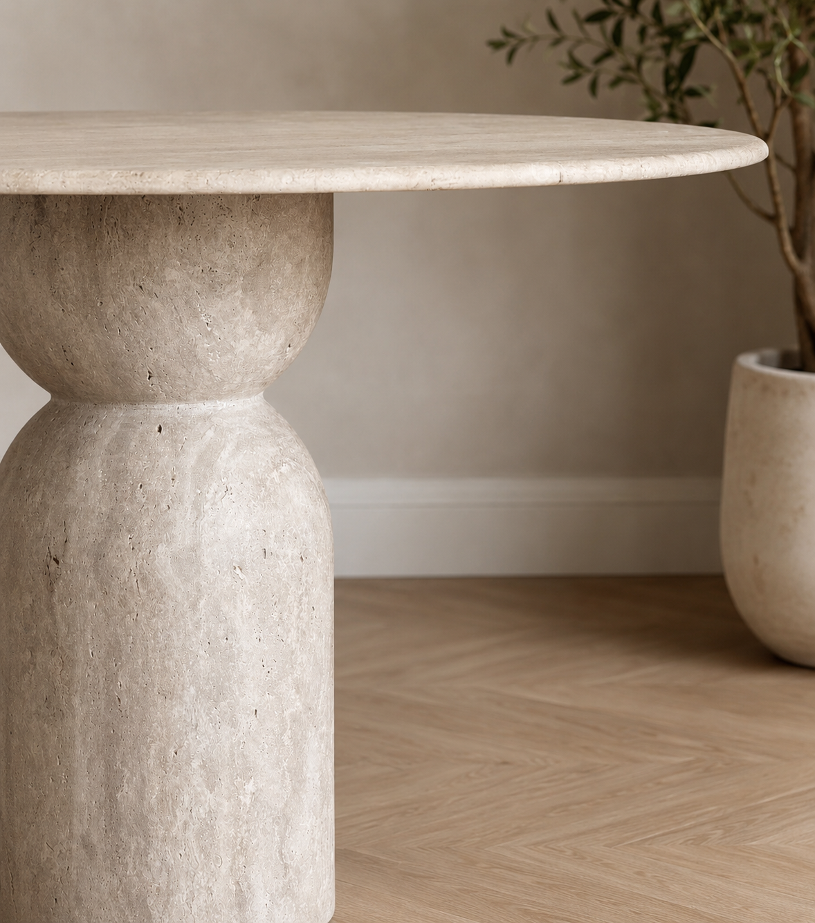 Solaro Ronde Travertin Eettafel - Zandloper poot