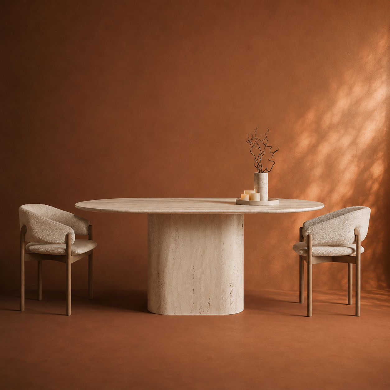 Maya Travertin Ovale Eettafel – Ovaal Onderstel