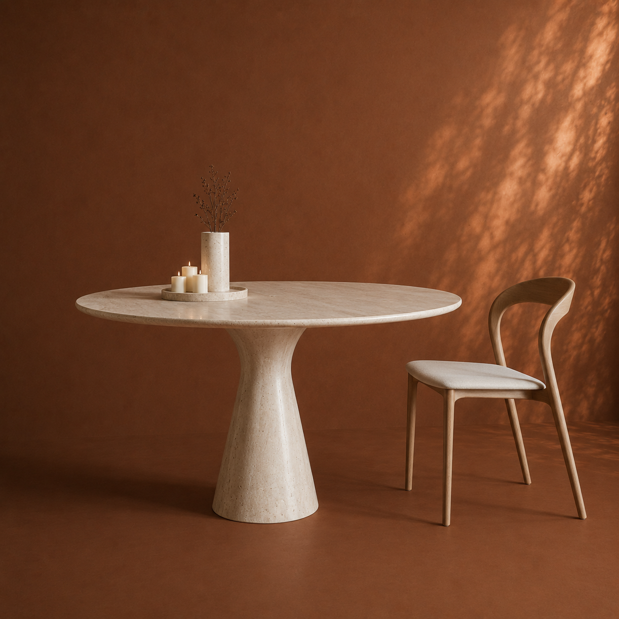 Solaro Ronde Travertin Eettafel - Aflopende poot