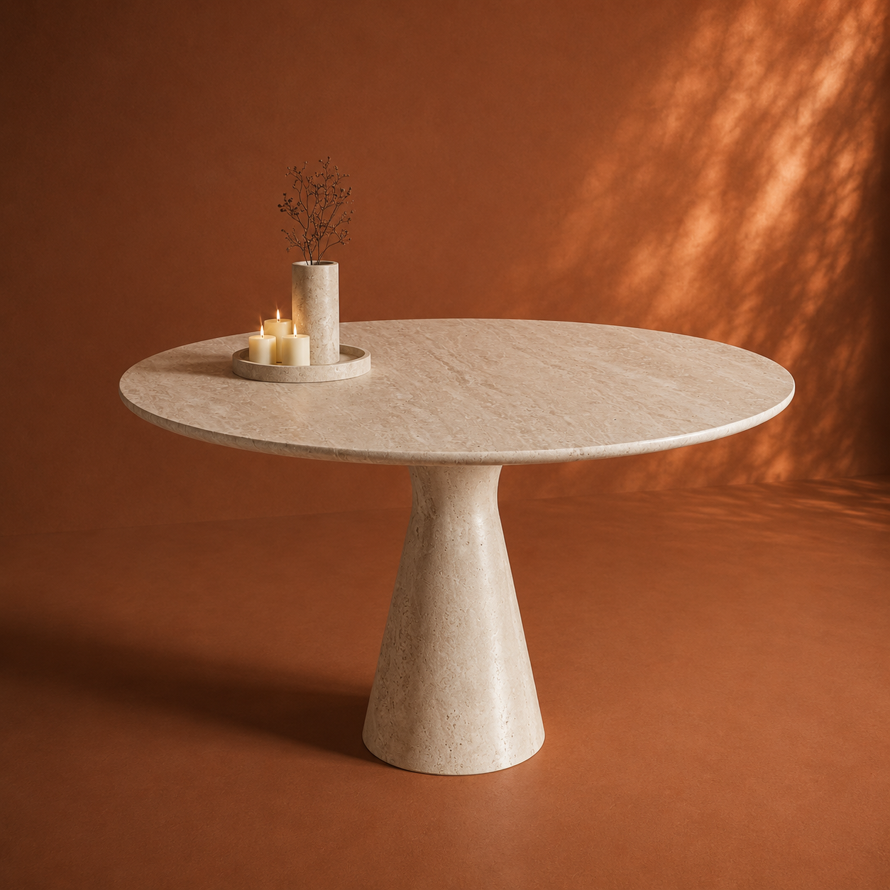 Solaro Ronde Travertin Eettafel - Aflopende poot