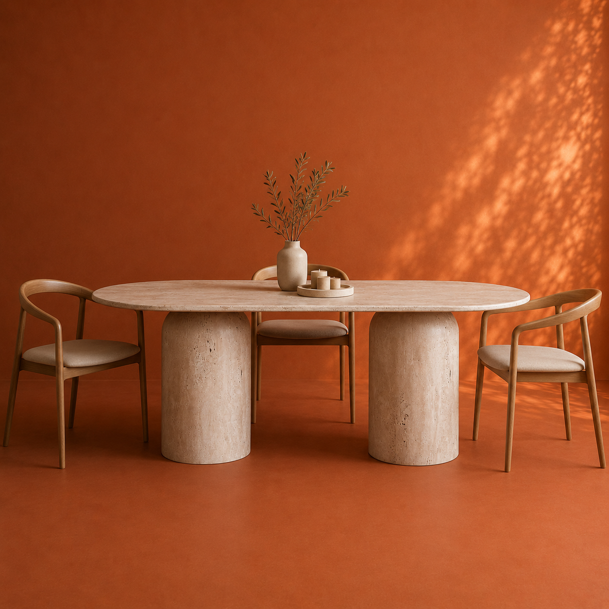 Verso Travertin Eettafel – Tapered Poot